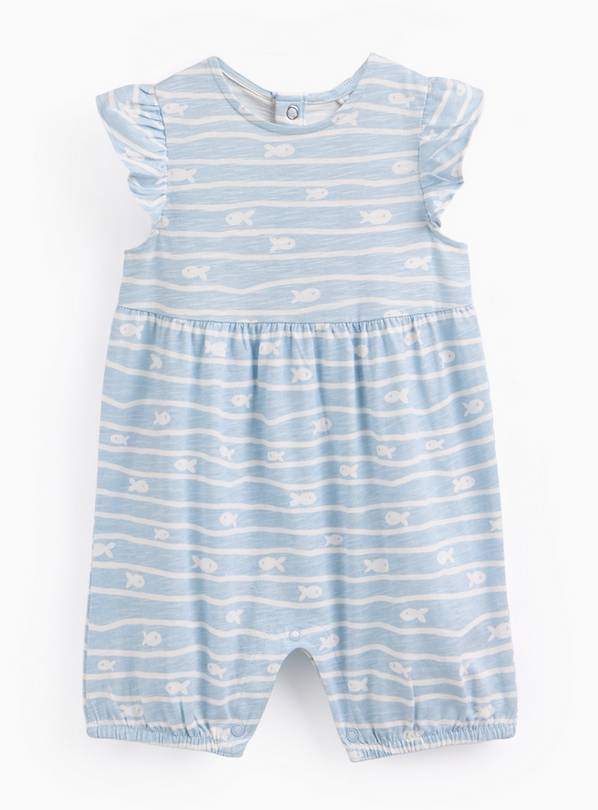 Blue Sardine Print Frill Sleeve Romper 6-9 months